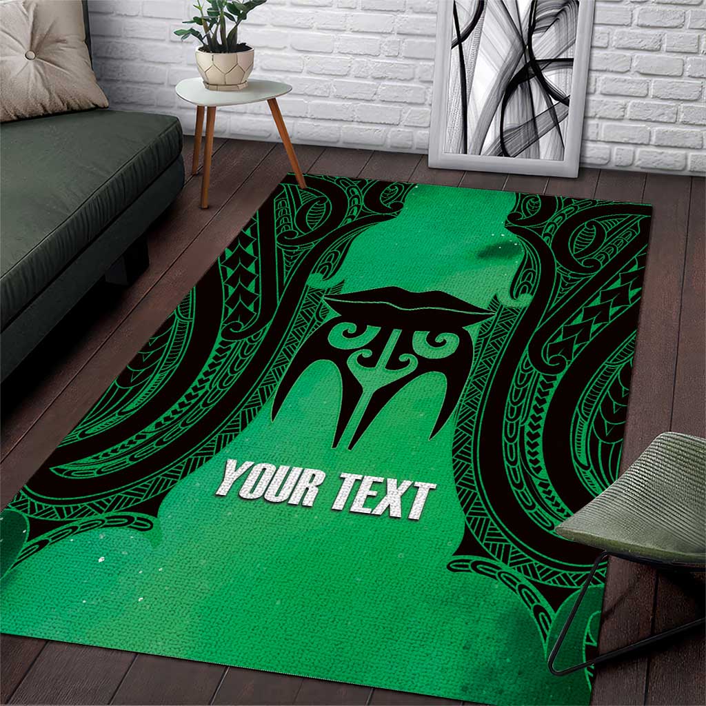 Personalised Moko Kauae New Zealand Area Rug Maori Chin Tattoo Green LT14 Green - Polynesian Pride