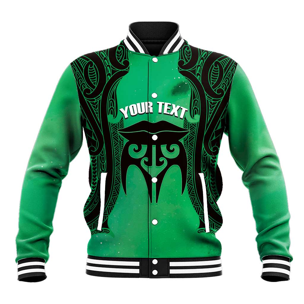 Personalised Moko Kauae New Zealand Baseball Jacket Maori Chin Tattoo Green LT14 Unisex Green - Polynesian Pride