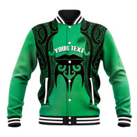 Personalised Moko Kauae New Zealand Baseball Jacket Maori Chin Tattoo Green LT14 Unisex Green - Polynesian Pride