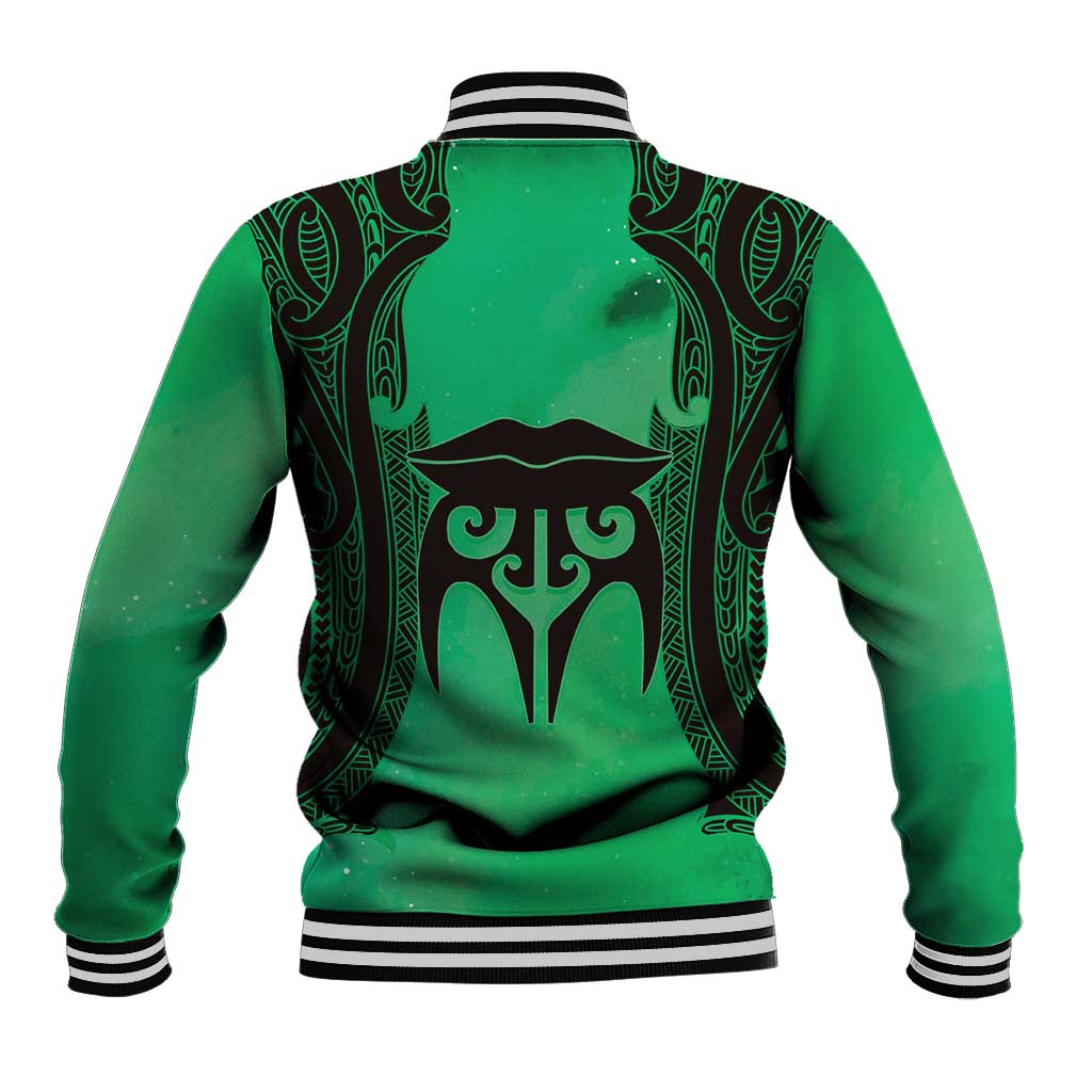 Personalised Moko Kauae New Zealand Baseball Jacket Maori Chin Tattoo Green LT14 - Polynesian Pride