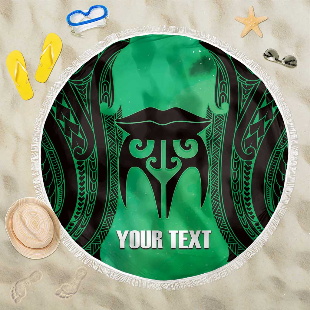 Personalised Moko Kauae New Zealand Beach Blanket Maori Chin Tattoo Green - Polynesian Pride