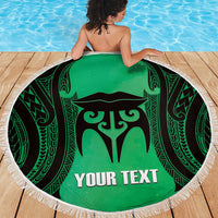 Personalised Moko Kauae New Zealand Beach Blanket Maori Chin Tattoo Green - Polynesian Pride