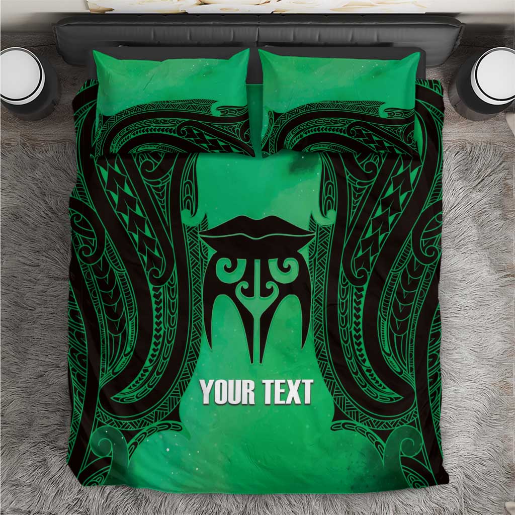 Personalised Moko Kauae New Zealand Bedding Set Maori Chin Tattoo Green - Polynesian Pride