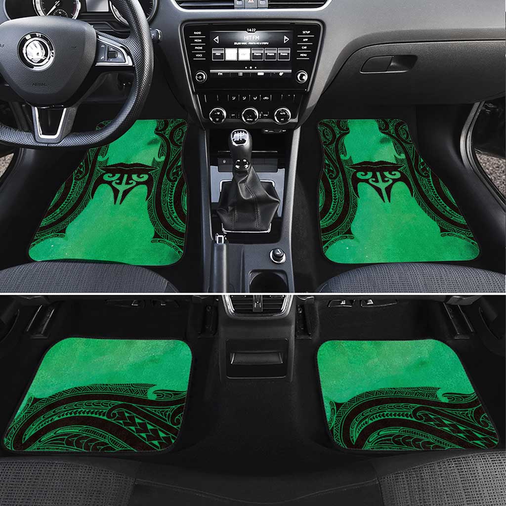 Personalised Moko Kauae New Zealand Car Mats Maori Chin Tattoo Green LT14 Set 4pcs Green - Polynesian Pride