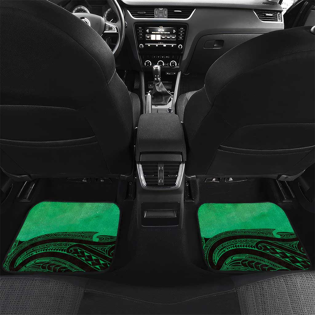 Personalised Moko Kauae New Zealand Car Mats Maori Chin Tattoo Green LT14 Set 2pcs - Back Green - Polynesian Pride