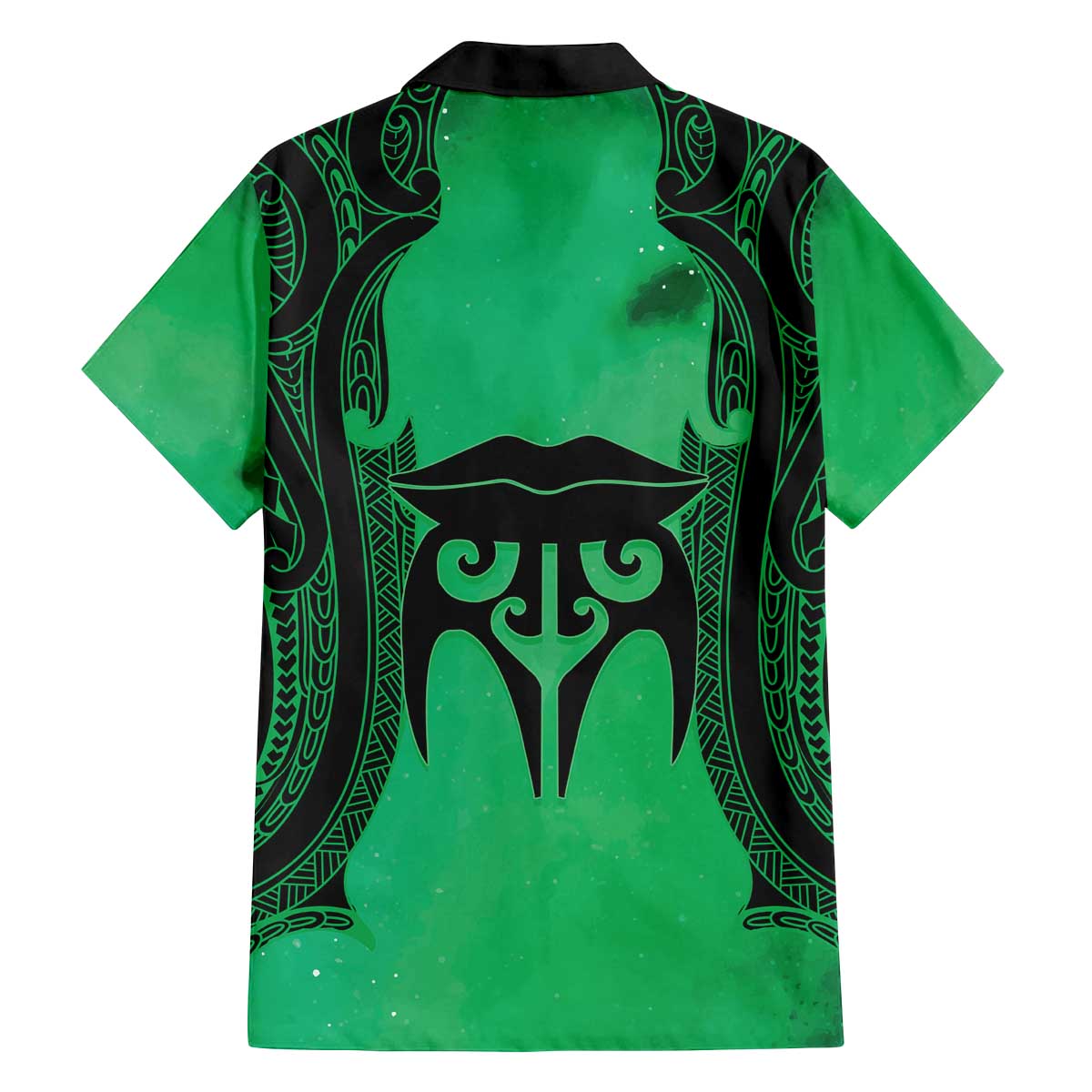 Personalised Moko Kauae New Zealand Family Matching Off The Shoulder Long Sleeve Dress and Hawaiian Shirt Maori Chin Tattoo Green - Polynesian Pride