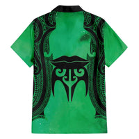 Personalised Moko Kauae New Zealand Family Matching Off The Shoulder Long Sleeve Dress and Hawaiian Shirt Maori Chin Tattoo Green - Polynesian Pride