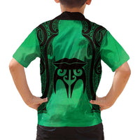 Personalised Moko Kauae New Zealand Family Matching Off Shoulder Short Dress and Hawaiian Shirt Maori Chin Tattoo Green LT14 - Polynesian Pride