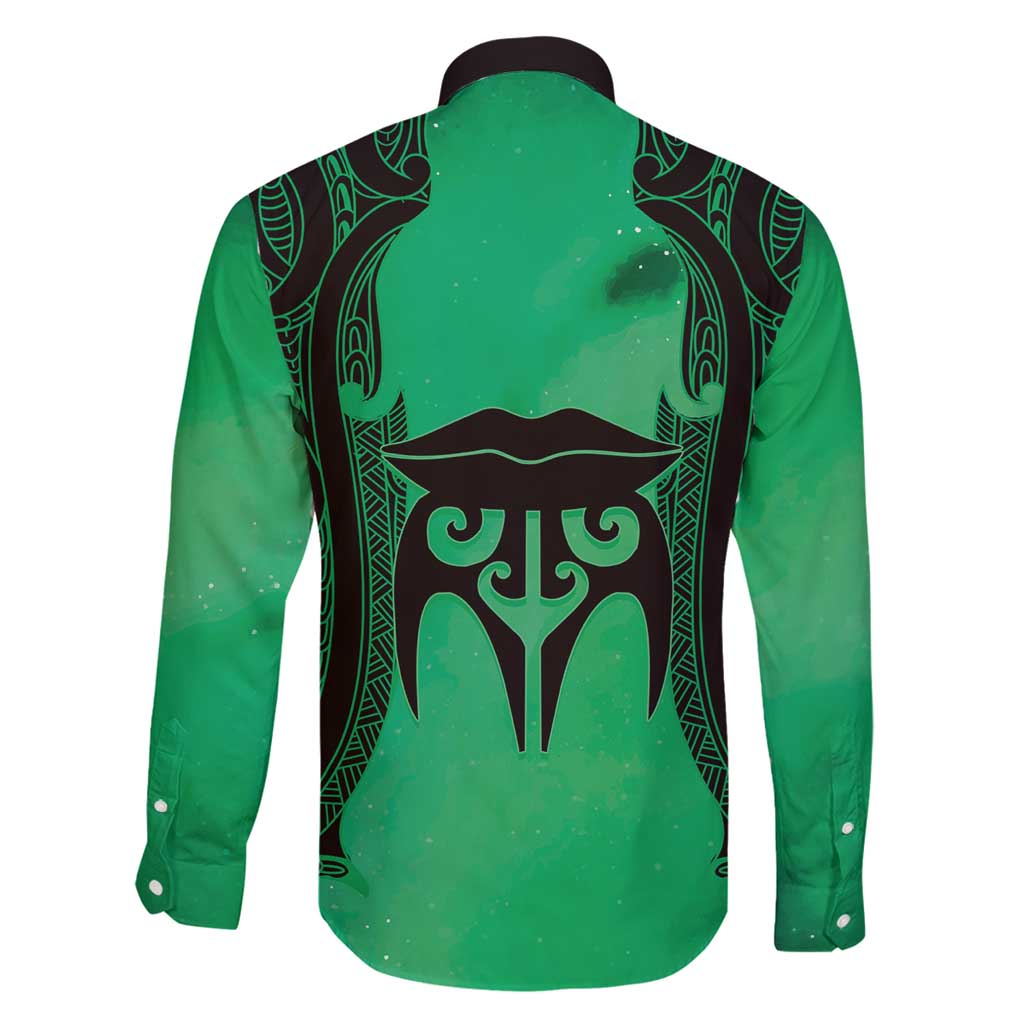 Personalised Moko Kauae New Zealand Family Matching Puletasi and Hawaiian Shirt Maori Chin Tattoo Green LT14 - Polynesian Pride