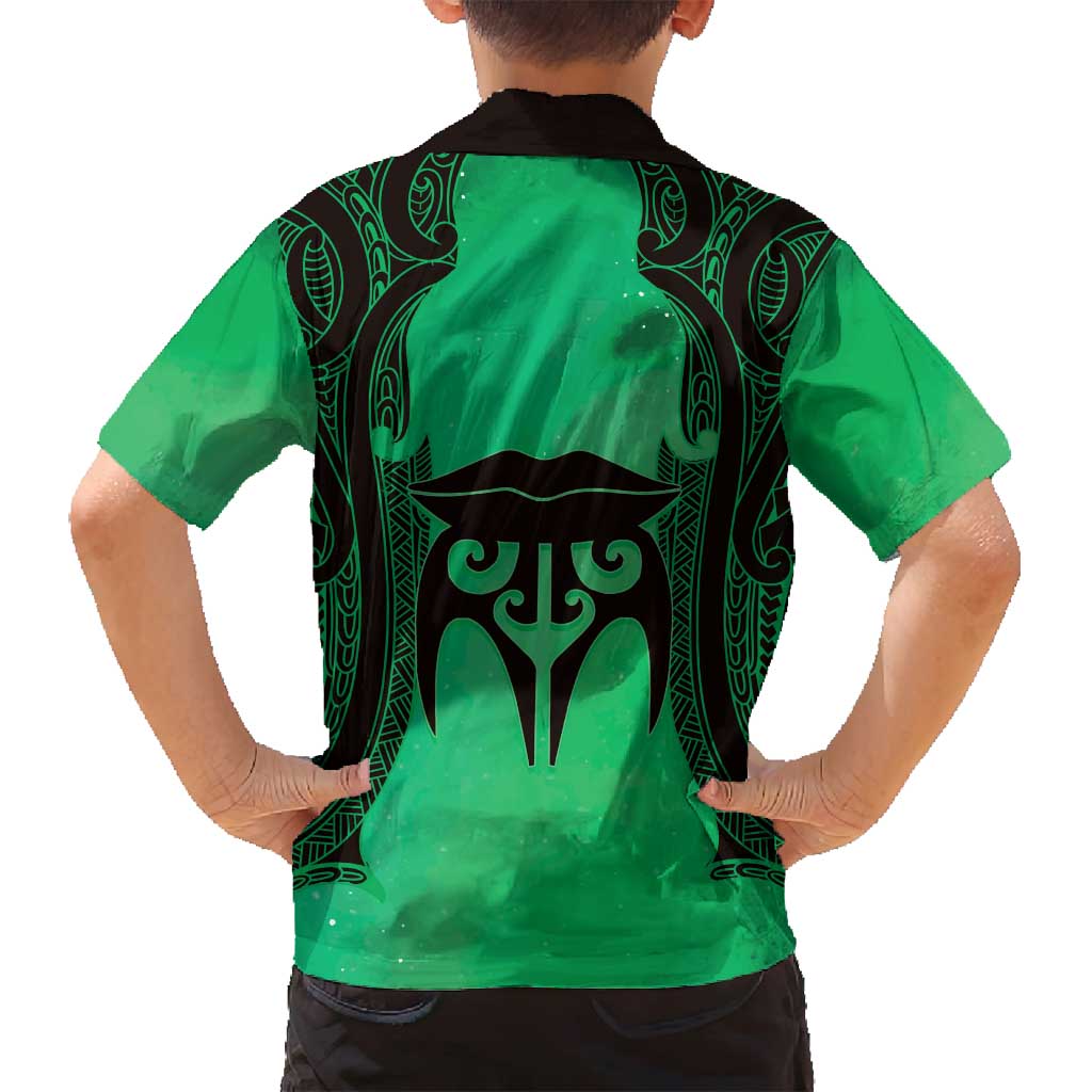 Personalised Moko Kauae New Zealand Family Matching Summer Maxi Dress and Hawaiian Shirt Maori Chin Tattoo Green LT14 - Polynesian Pride