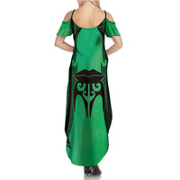 Personalised Moko Kauae New Zealand Family Matching Summer Maxi Dress and Hawaiian Shirt Maori Chin Tattoo Green LT14 - Polynesian Pride
