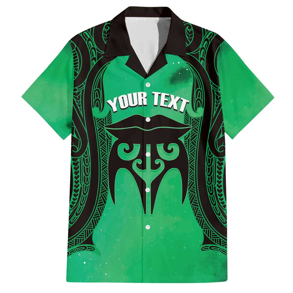 Personalised Moko Kauae New Zealand Family Matching Tank Maxi Dress and Hawaiian Shirt Maori Chin Tattoo Green LT14 Dad's Shirt - Short Sleeve Green - Polynesian Pride