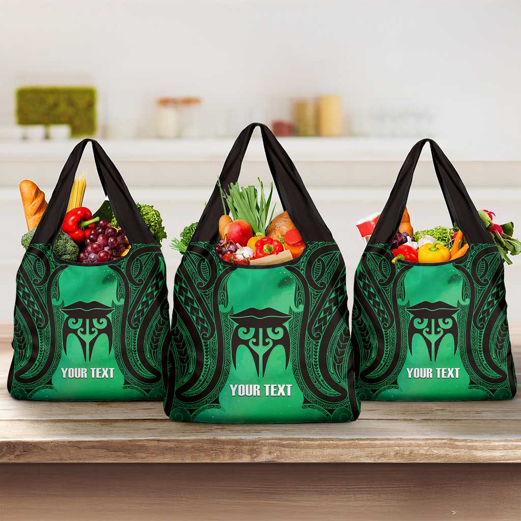 Personalised Moko Kauae New Zealand Grocery Bag Maori Chin Tattoo Green LT14 3-pack One Size Green - Polynesian Pride