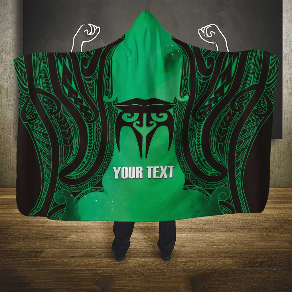 Personalised Moko Kauae New Zealand Hooded Blanket Maori Chin Tattoo Green - Polynesian Pride