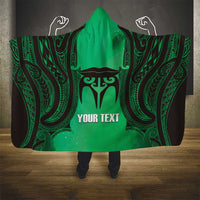Personalised Moko Kauae New Zealand Hooded Blanket Maori Chin Tattoo Green - Polynesian Pride
