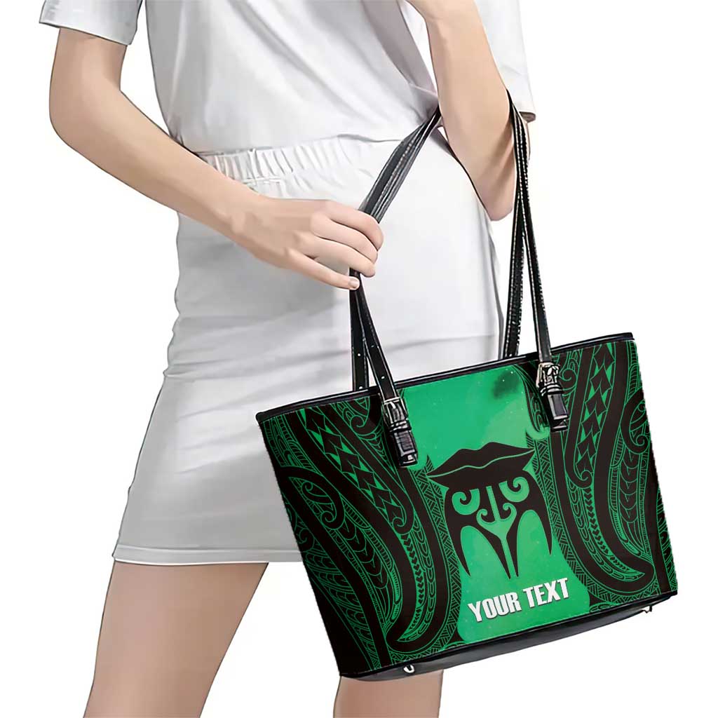Personalised Moko Kauae New Zealand Leather Tote Bag Maori Chin Tattoo Green LT14 - Polynesian Pride