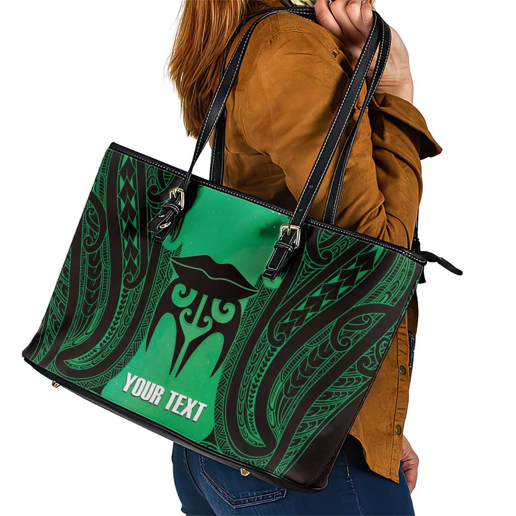 Personalised Moko Kauae New Zealand Leather Tote Bag Maori Chin Tattoo Green LT14 - Polynesian Pride