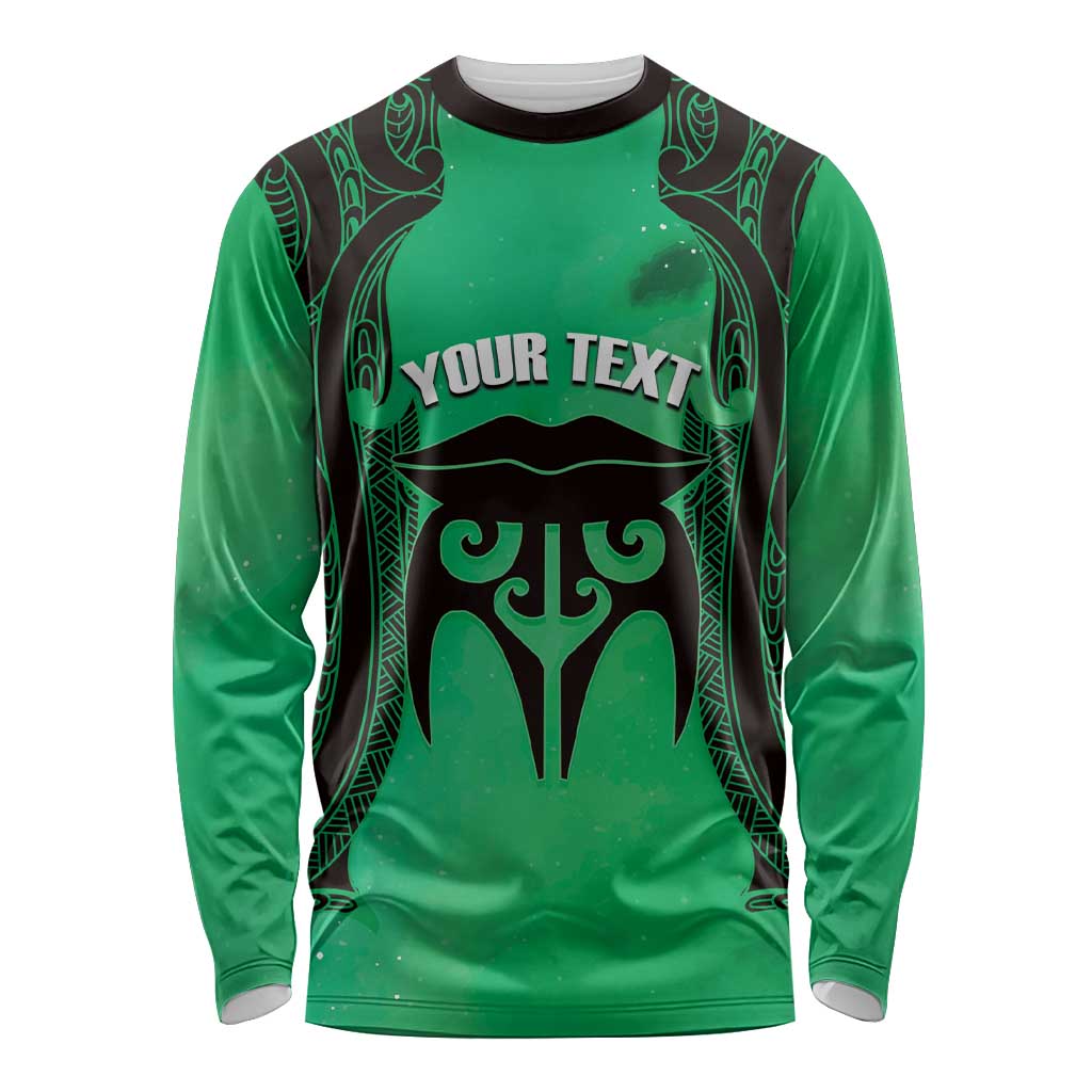 Personalised Moko Kauae New Zealand Long Sleeve Shirt Maori Chin Tattoo Green LT14 Unisex Green - Polynesian Pride
