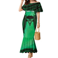 Personalised Moko Kauae New Zealand Mermaid Dress Maori Chin Tattoo Green - Polynesian Pride