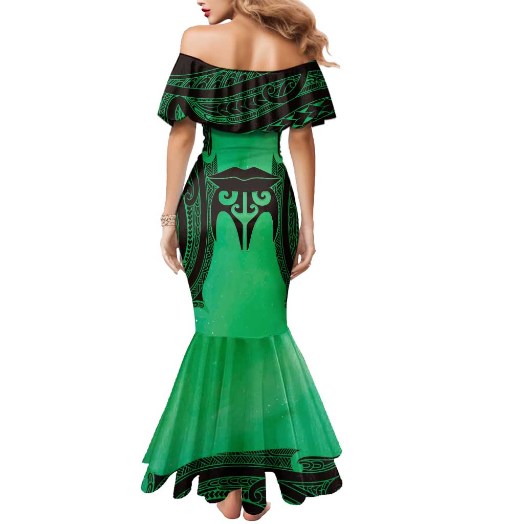 Personalised Moko Kauae New Zealand Mermaid Dress Maori Chin Tattoo Green - Polynesian Pride
