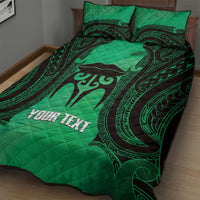 Personalised Moko Kauae New Zealand Quilt Bed Set Maori Chin Tattoo Green - Polynesian Pride