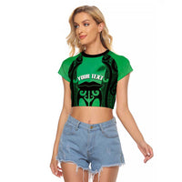 Personalised Moko Kauae New Zealand Raglan Cropped T Shirt Maori Chin Tattoo Green - Polynesian Pride