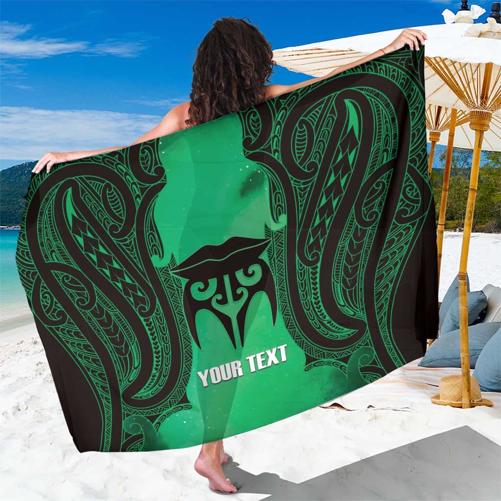 Personalised Moko Kauae New Zealand Sarong Maori Chin Tattoo Green LT14 One Size 44 x 66 inches Green - Polynesian Pride