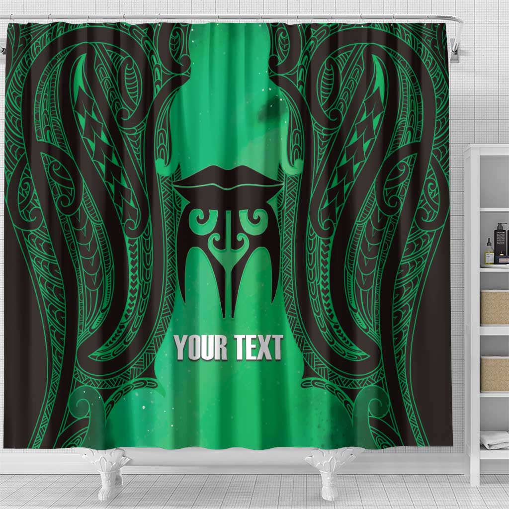 Personalised Moko Kauae New Zealand Shower Curtain Maori Chin Tattoo Green - Polynesian Pride