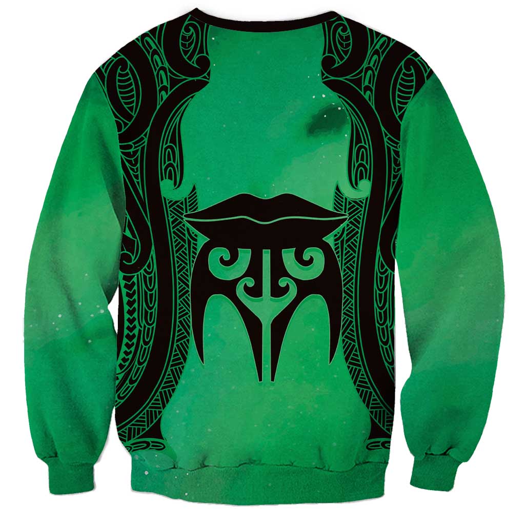 Personalised Moko Kauae New Zealand Sweatshirt Maori Chin Tattoo Green LT14 - Polynesian Pride