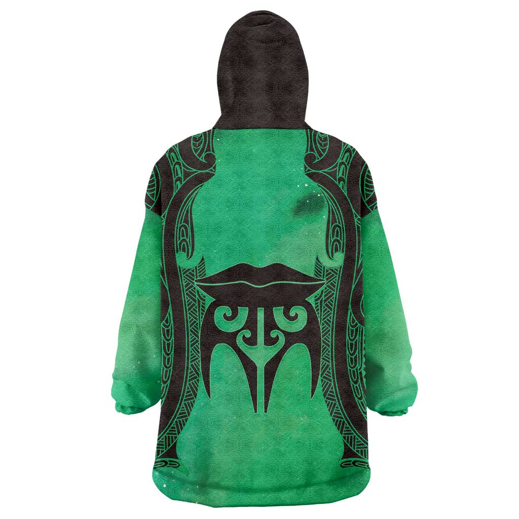 Personalised Moko Kauae New Zealand Wearable Blanket Hoodie Maori Chin Tattoo Green - Polynesian Pride