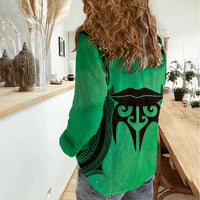 Personalised Moko Kauae New Zealand Women Casual Shirt Maori Chin Tattoo Green LT14 - Polynesian Pride