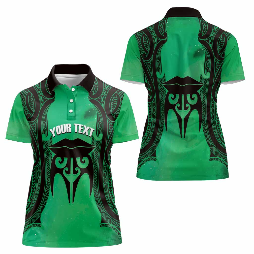 Personalised Moko Kauae New Zealand Women Polo Shirt Maori Chin Tattoo Green - Polynesian Pride