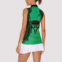Personalised Moko Kauae New Zealand Women Sleeveless Polo Shirt Maori Chin Tattoo Green - Polynesian Pride
