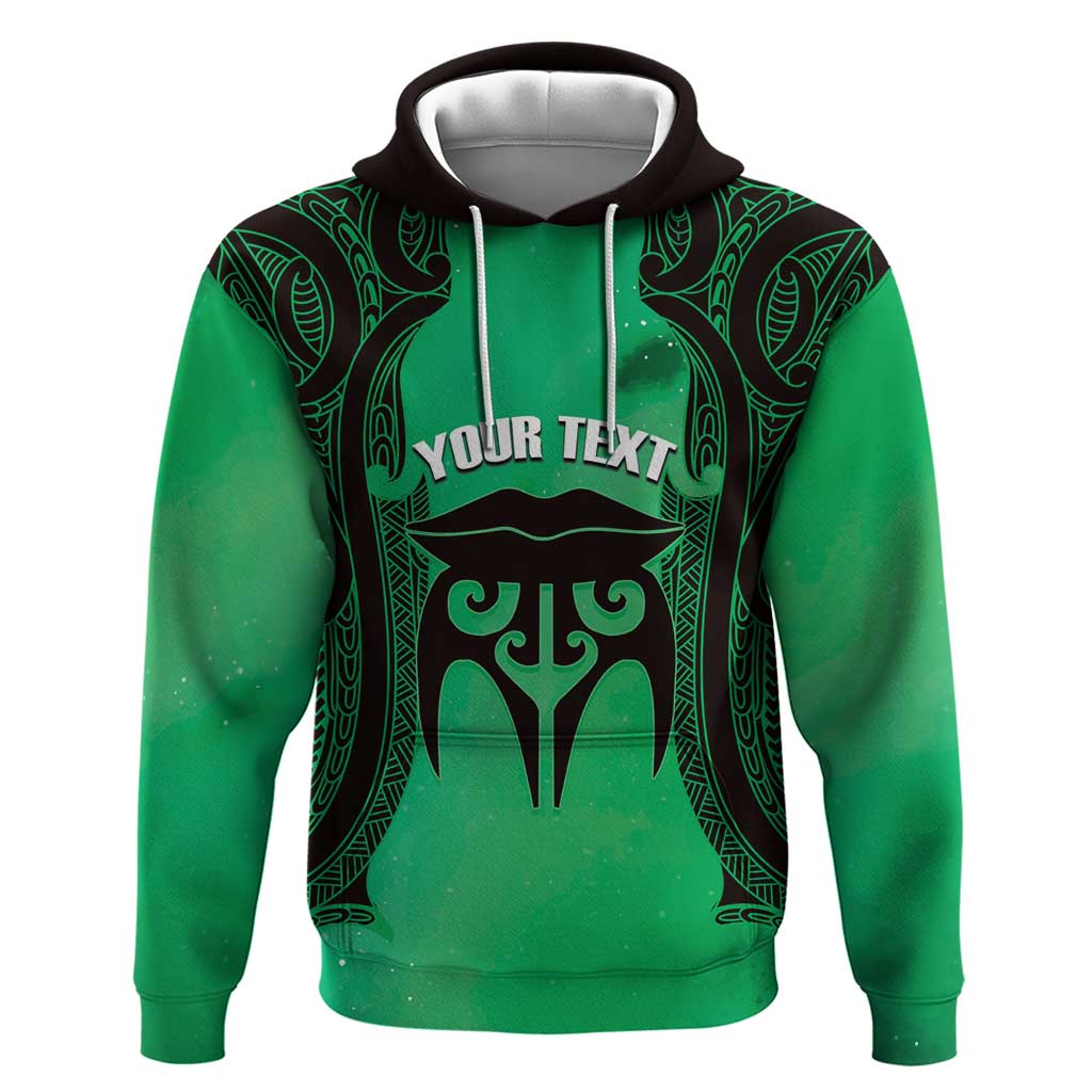 Personalised Moko Kauae New Zealand Zip Hoodie Maori Chin Tattoo Green - Polynesian Pride