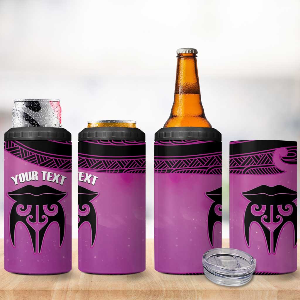 Personalised Moko Kauae New Zealand 4 in 1 Can Cooler Tumbler Maori Chin Tattoo Pink - Polynesian Pride