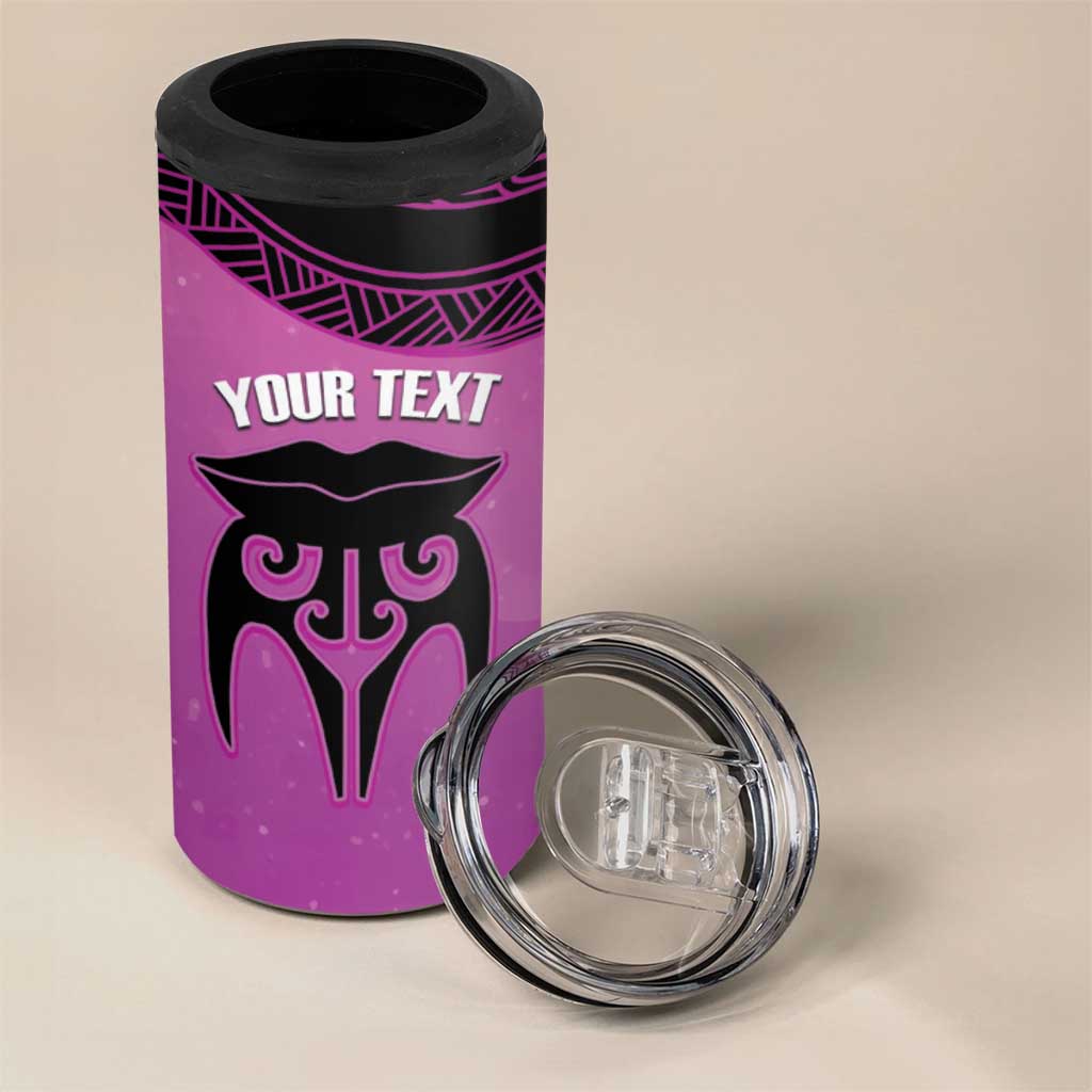 Personalised Moko Kauae New Zealand 4 in 1 Can Cooler Tumbler Maori Chin Tattoo Pink - Polynesian Pride