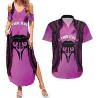 Personalised Moko Kauae New Zealand Couples Matching Summer Maxi Dress and Hawaiian Shirt Maori Chin Tattoo Pink LT14 Pink - Polynesian Pride