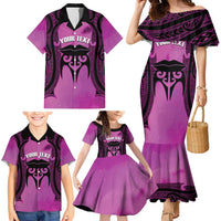 Personalised Moko Kauae New Zealand Family Matching Mermaid Dress and Hawaiian Shirt Maori Chin Tattoo Pink LT14 - Polynesian Pride