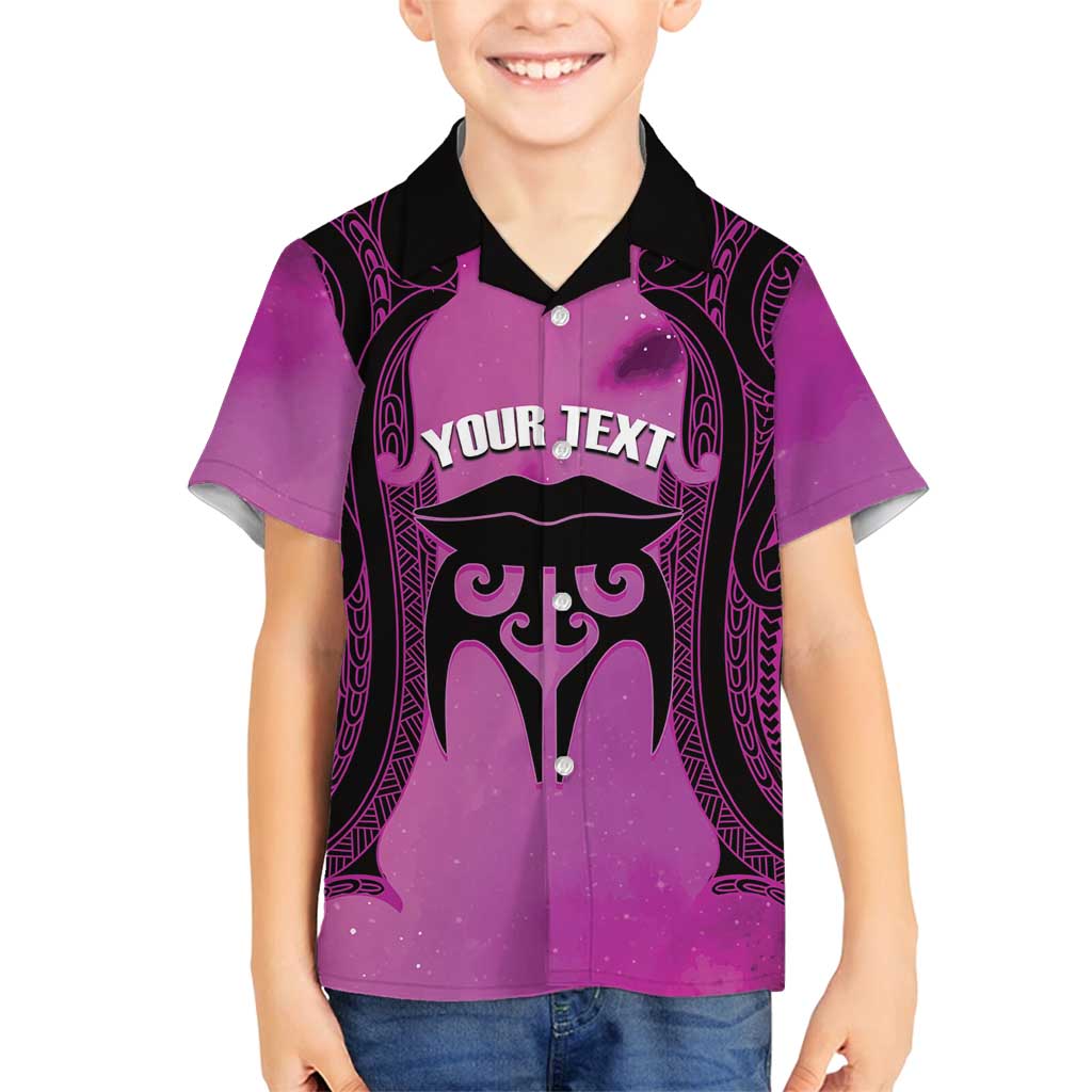 Personalised Moko Kauae New Zealand Family Matching Off Shoulder Maxi Dress and Hawaiian Shirt Maori Chin Tattoo Pink - Polynesian Pride