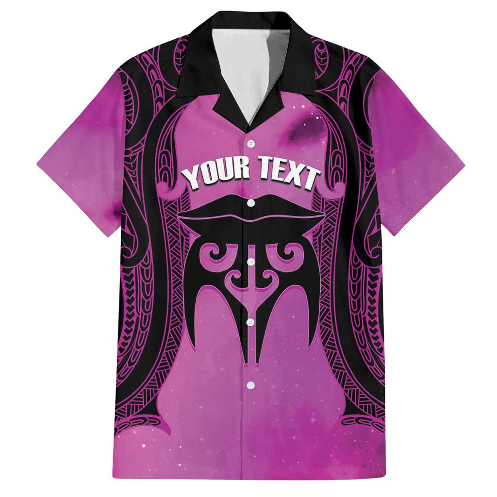 Personalised Moko Kauae New Zealand Family Matching Off Shoulder Short Dress and Hawaiian Shirt Maori Chin Tattoo Pink LT14 Dad's Shirt - Short Sleeve Pink - Polynesian Pride