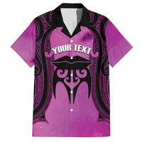 Personalised Moko Kauae New Zealand Family Matching Short Sleeve Bodycon Dress and Hawaiian Shirt Maori Chin Tattoo Pink LT14 Dad's Shirt - Short Sleeve Pink - Polynesian Pride