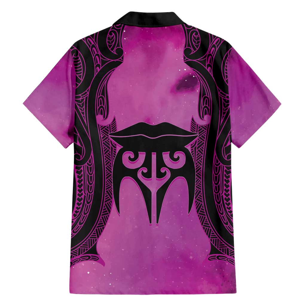 Personalised Moko Kauae New Zealand Family Matching Short Sleeve Bodycon Dress and Hawaiian Shirt Maori Chin Tattoo Pink LT14 - Polynesian Pride