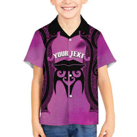 Personalised Moko Kauae New Zealand Family Matching Summer Maxi Dress and Hawaiian Shirt Maori Chin Tattoo Pink LT14 Son's Shirt Pink - Polynesian Pride