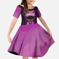 Personalised Moko Kauae New Zealand Family Matching Tank Maxi Dress and Hawaiian Shirt Maori Chin Tattoo Pink LT14 Daughter's Dress Pink - Polynesian Pride