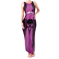 Personalised Moko Kauae New Zealand Family Matching Tank Maxi Dress and Hawaiian Shirt Maori Chin Tattoo Pink LT14 Mom's Dress Pink - Polynesian Pride