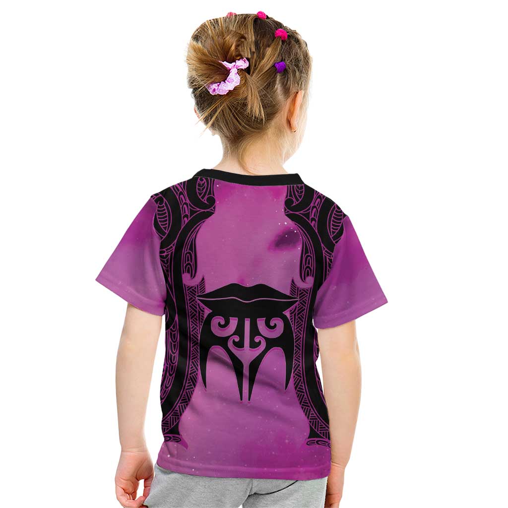 Personalised Moko Kauae New Zealand Kid T Shirt Maori Chin Tattoo Pink LT14 - Polynesian Pride