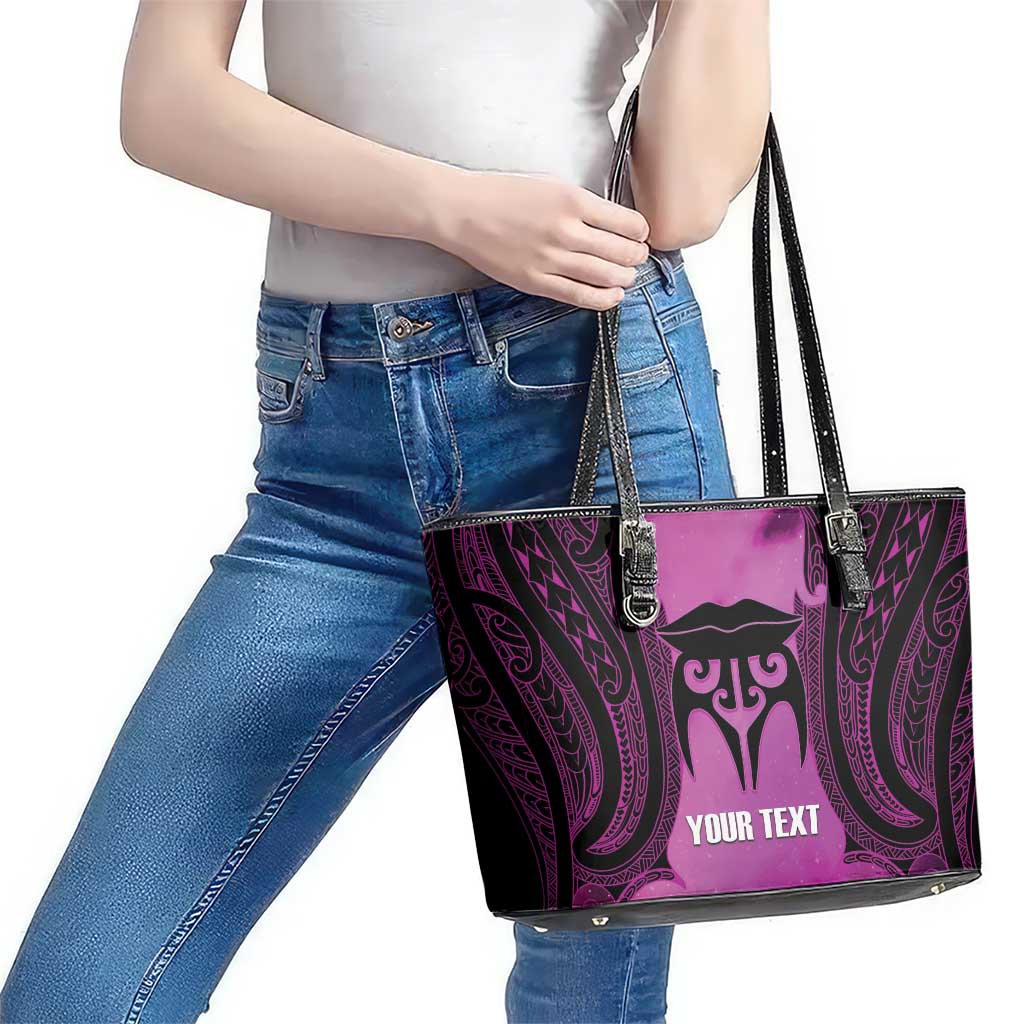Personalised Moko Kauae New Zealand Leather Tote Bag Maori Chin Tattoo Pink LT14 - Polynesian Pride