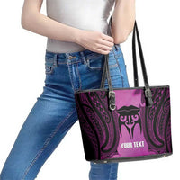 Personalised Moko Kauae New Zealand Leather Tote Bag Maori Chin Tattoo Pink LT14 - Polynesian Pride