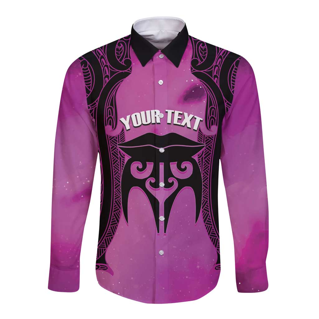 Personalised Moko Kauae New Zealand Long Sleeve Button Shirt Maori Chin Tattoo Pink LT14 Unisex Pink - Polynesian Pride