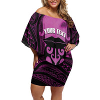 Personalised Moko Kauae New Zealand Off Shoulder Short Dress Maori Chin Tattoo Pink - Polynesian Pride